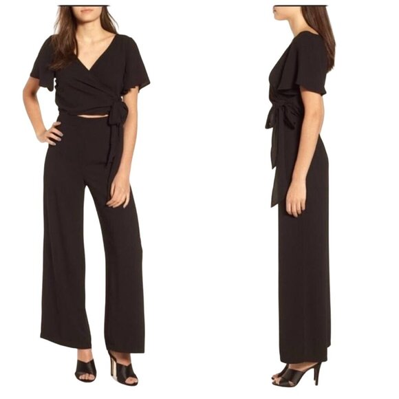 LEITH Black Cutout Short Sleeve Jumpsuit Size Medium NEW NWT - Picture 1 of 3